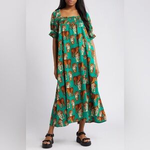 Dressed In Lala Palm Springs Smocked Dress in Tiger Tales NWOT